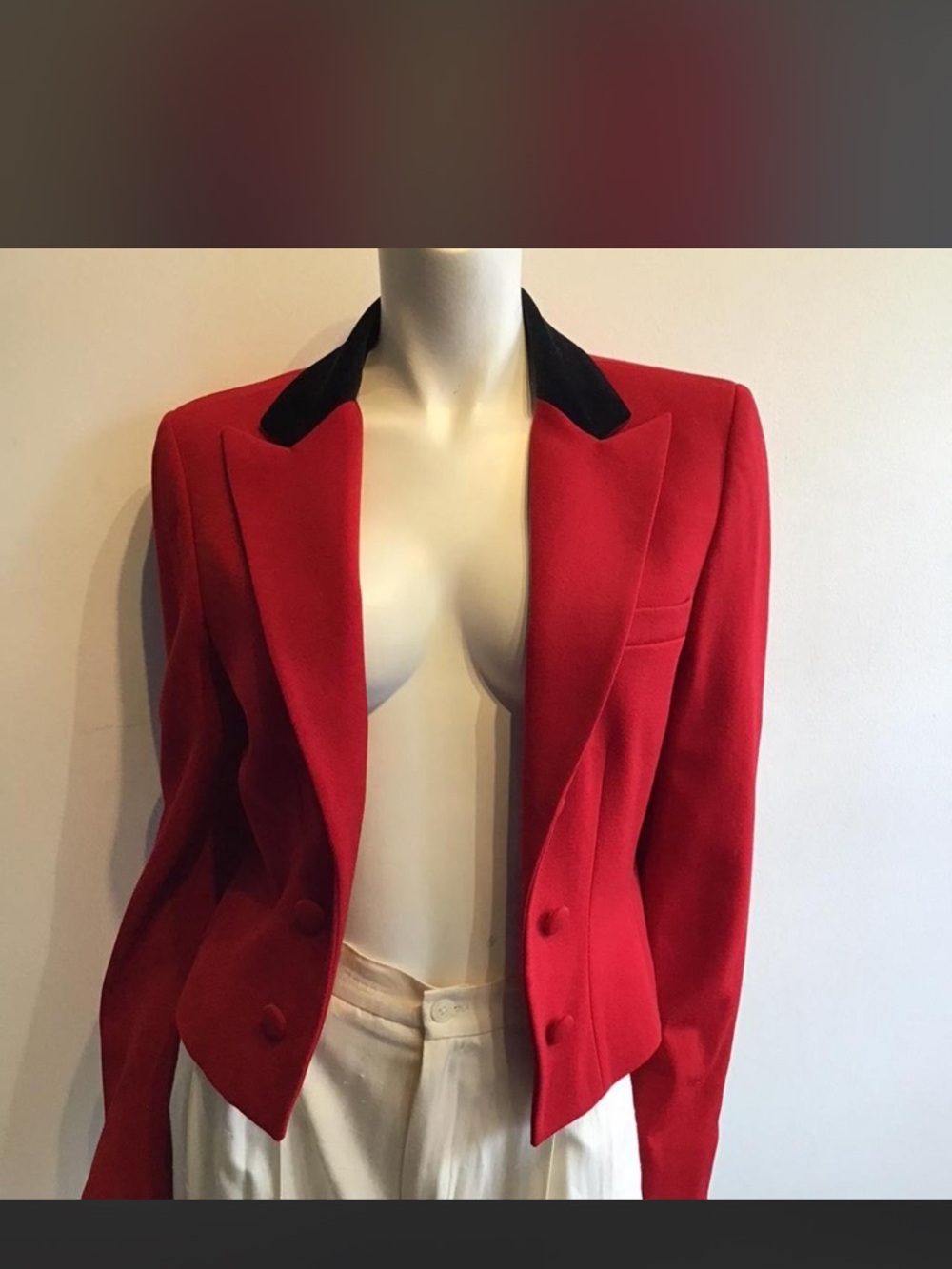Vintage Ralph Lauren Jacket Riding Red Cropped Wool Blazer Black Velvet Sz 10